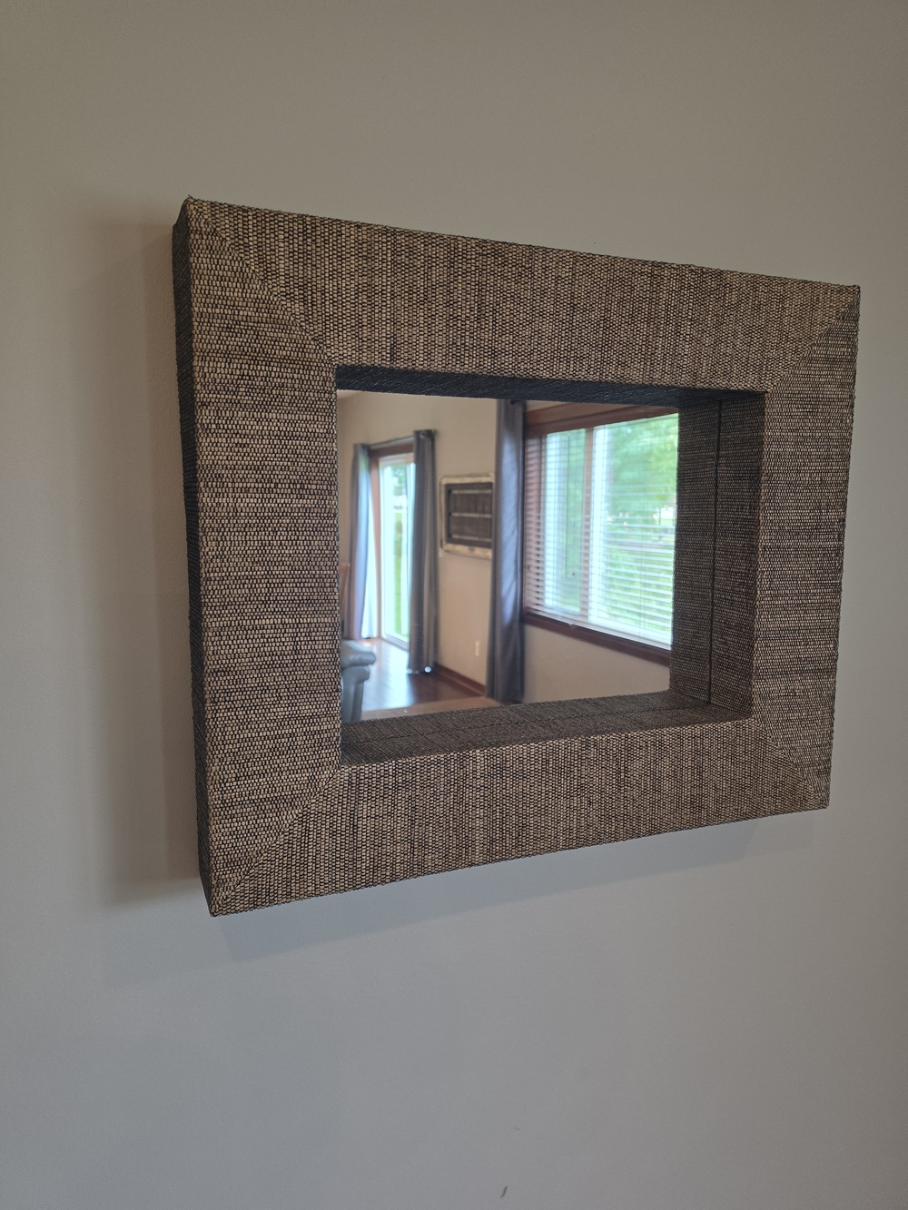 Textured Brown Rectangle Wall Mirror with Woven Frame